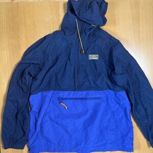 L.L.Bean Navy & Bright Sapphire Anorak Jacket Small Petite Hooded Nylon
